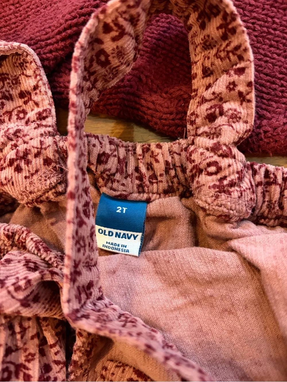Old Navy Girls Burgundy Cardigan & Dusty Rose Floral Pinafore Set